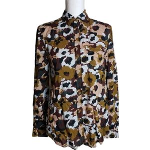 Beach Lunch Lounge Fall Camouflage Print Button Up Shirt Women's Size XS NEW